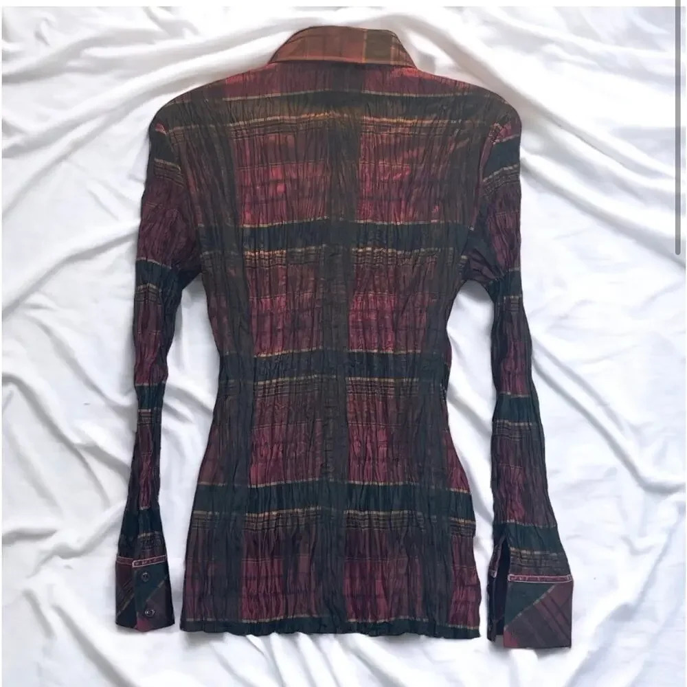 Cache Y2k Plaid Scrunchie Button Down Blouse - image 3